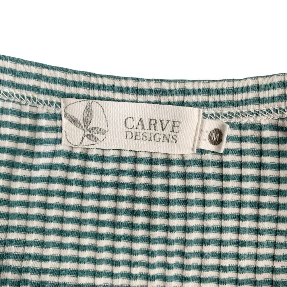Carve Designs Long Sleeve Top Green White Stripe Ribbed Knit Women's M - Flaw - Picture 4 of 7